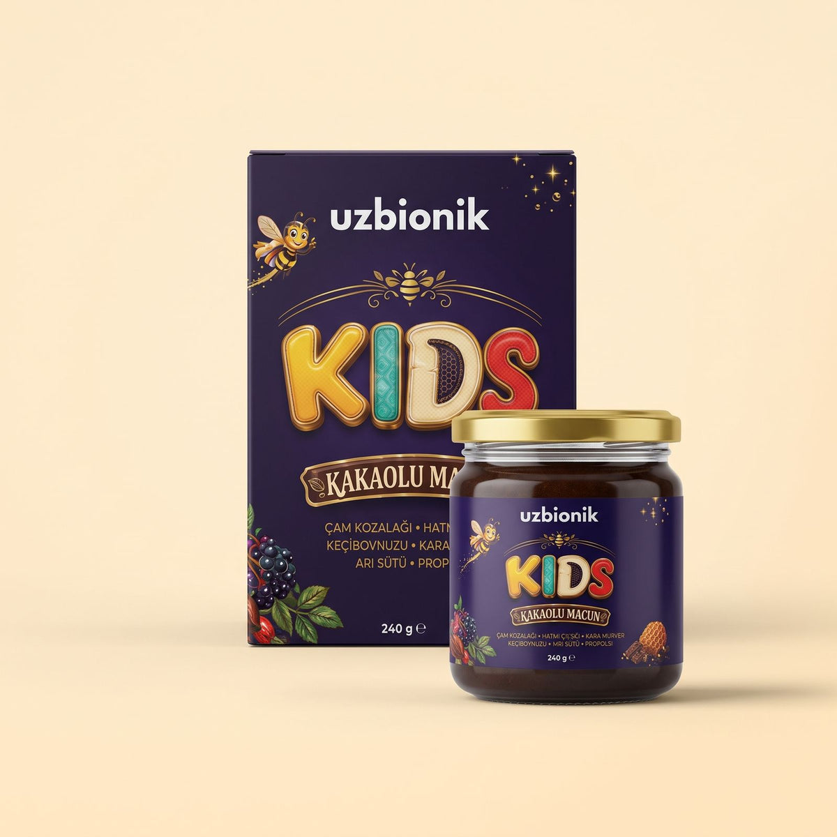 uzbionik KIDS Kakaolu Macun 240 g kutu ve kavanoz